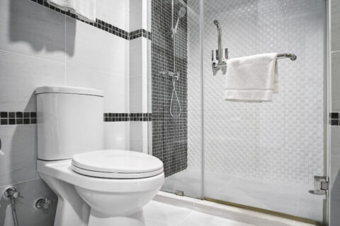 Black and white residential bathroom in Utah County